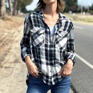 Billy T Lace Up Back Button Front Plaid Shirt Size XL
